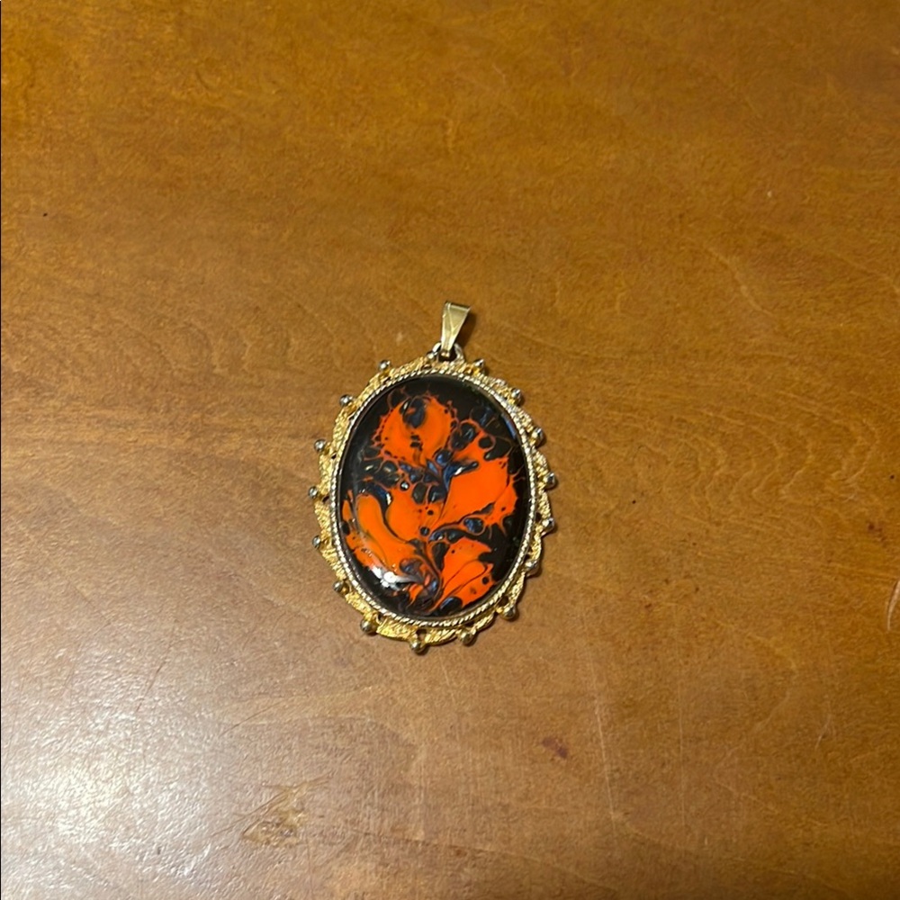 Vintage Gold and Black Swirl Enamel Pendant